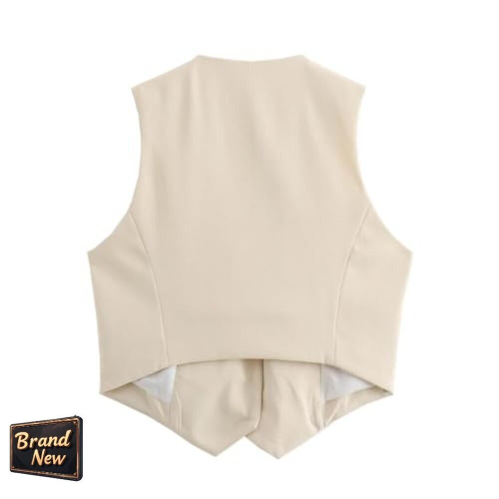 Cropped Suit Vest V-Neck Button Up Business Casual Waistcoat Blazer Top - Picture 6 of 7